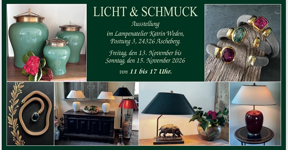 Ausstellung Licht und Schmuck im L;ampenatelier Weden Licht und Schmuck